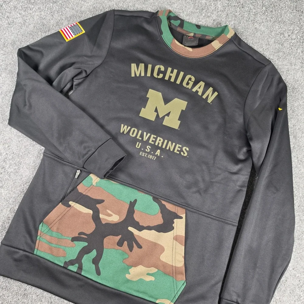 Michigan Wolverines Jordan Sweatshirt Mens S Black Camo Pullover DD4308-010